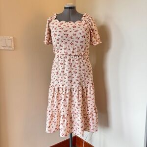 Monteau Floral Cottagecore Midi Dress Puff Sleeve Prairie Milkmaid M